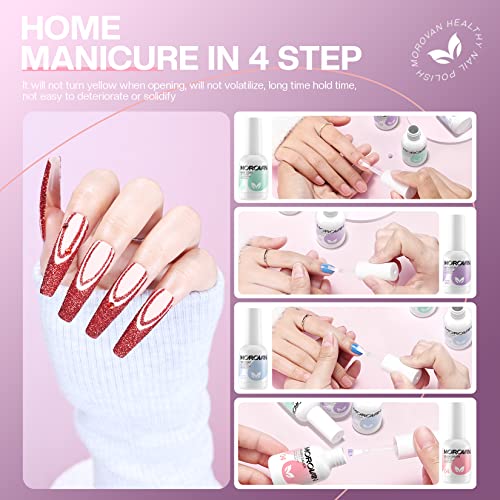 Morovan Dip Powder Liquid Set - Base, Top Coat, Activator & Brush Saver (0.5oz)