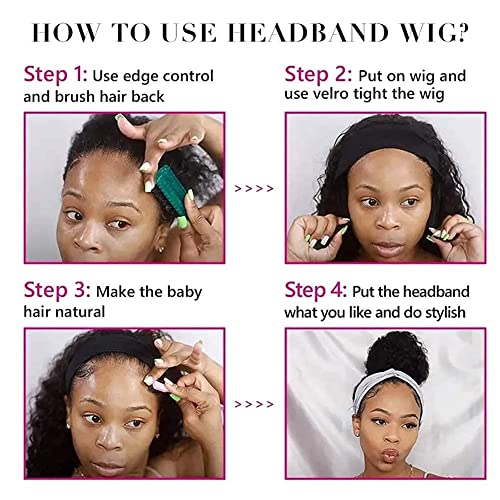 Deep Wave Headband Wig 16" Human Hair Glueless
