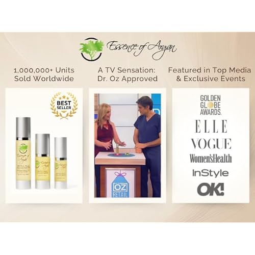 Essence Of Argan Moroccan Argan Oil for Hair, Skin & Nails - Natural Eco-Certified Cold Pressed Oil for Skin Moisturization - Non-Greasy Formula for Hair and Nail Growth - 1 Oz /30ml