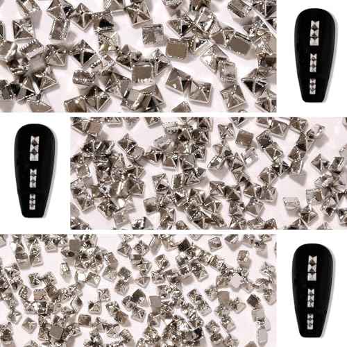 WOKOTO 600 PCS Silver Punk Pyramid Nail Charms For Acrylic Nails, 3D Silver Pyramid Rivet For Nails Metal Punk Nail Studs Charms - 3D Gothic Nail Charms Cone Studs Nails, Silver Cone Spike Studs