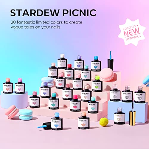 modelones 24Pcs Gel Nail Polish Kit 7ML, Summer 20 Colors Bright Hot Pink Neon Yellow Gel Polish Set Pastel with Glossy&Matte Top Base Coat+Bond Primer, Sage Green Blue Nails Art Manicure Home Gifts