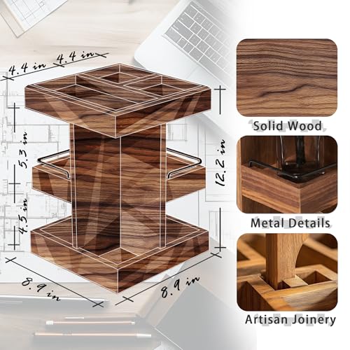 Cologne Organizer for Men, Solid Acacia Wood 3-Tier Rotating Stand - Natural Grain Bathroom & Vanity Organizition for Perfume & Skincare, Premium Desk Decor, Unique Birthday Gifts