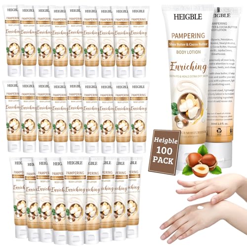 100 Pack Travel Size Body Lotion Shea Butter Cocoa Butter Body Cream 1 oz Dry Skin Moisturizer with Flip Cap for Extra Dry Skin, Inns, Hotels Resorts, Airlines, Offices, Gyms and More