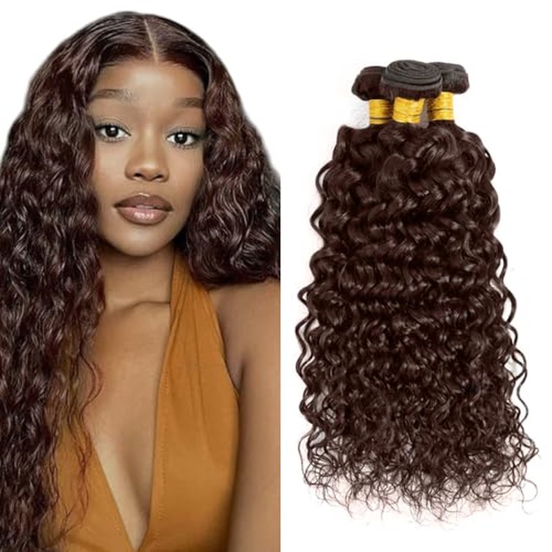Dark Brown Water Wave Human Hair Bundles - 30 32 34 Inch