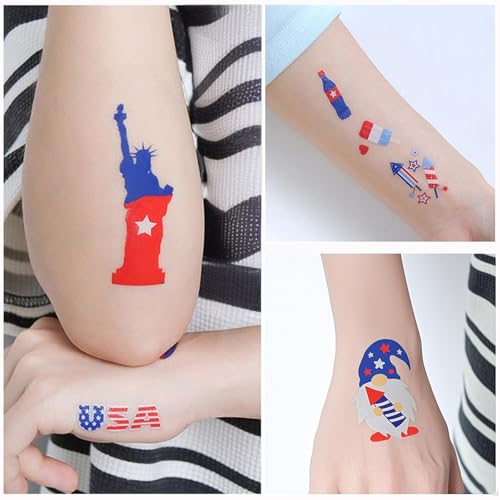4th of July Decorations Temporary Tattoos - 70 styles | Red White and Blue Party Supplies, 4th of July, USA Flag, Memorial Day (Independence Day)