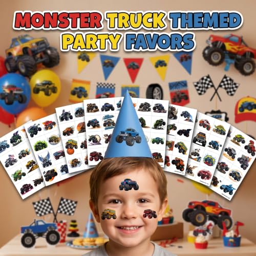 96 PCS Monster Truck Temporary Tattoos for Kids