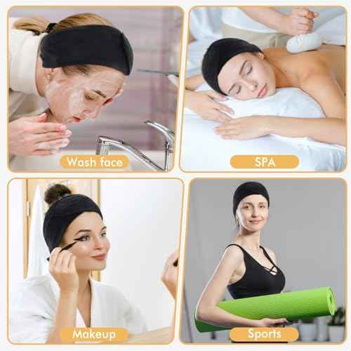 SINLAND Spa Headband for Women Ultra Soft Adjustable Makeup Hair Band with Magic Tape, Stretch Head Wrap for Bath, Shower, Facial Mask, Yoga