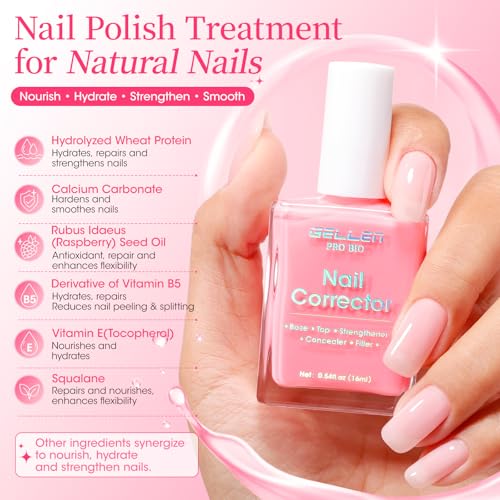 GELLEN 5-in-1 Nail Strengthener & Ridge Filler Polish - Tinted Pink