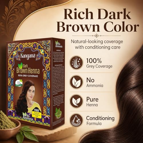 Kangana Henna Hair Dye Dark Brown - Ammonia-Free, 6 Pouches