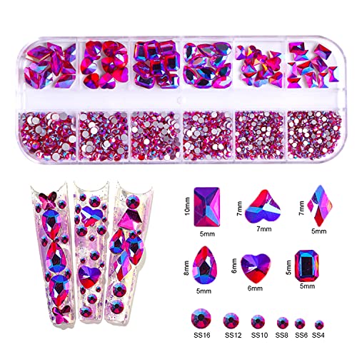 JERCLITY 2430pcs Flat Back Pink Nail Rhinestones Blue Nail Rhinestones Black Nail Rhinestones for Nails Round Beads Crystals Gems Stones Multi Shapes Sizes Nail Rhinestones for Acrylic Nail Face Art