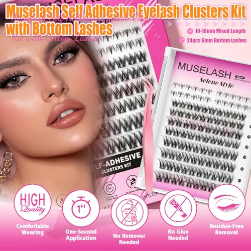 MUSELASH Self-Adhesive Eyelash Clusters Kit - 10-16mm Natural Wispy Lashes