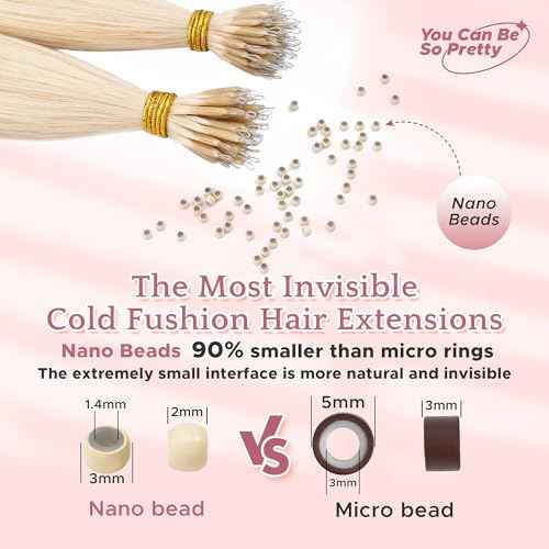 SEGO Nano Tip Hair Extensions Human Hair, Nano Beads Balayage Seamless Highlight Pre-bonded Extensions for Women, 0.7g/strand, 50 strands 35g/pack -24 Inch#60R Platinum Blonde