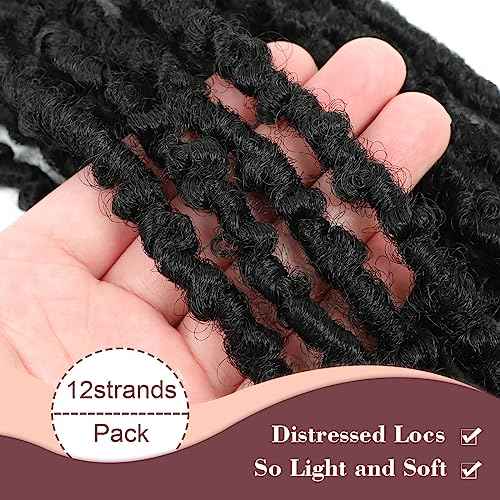 24 inch Butterfly Locs Crochet Hair Pre Looped Distressed Faux Locs Crochet Hair for Black Women 6 Packs Butterfly Soft Locs Natural Hair Extension(24inch,1B)