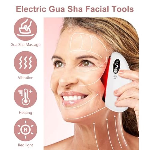 Gua Sha Facial Tool, Electric Black Obsidian Guasha Tool for Face, Chin, Neck, Body, Heated Vibrating Massage Gua Sha Stone for Face Sculpting