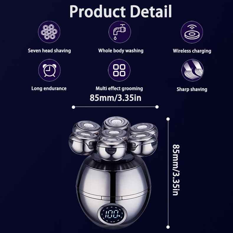 Upgrade 7 Heads Men’s 5-in-1 Electric Head Shaver for Bald Men,Multifunctional Electric Razor for Men，Cordless Rechargeable Travel Groomin Hair Trimmer Kits