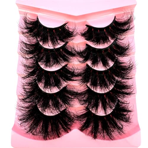 5-Pair Faux Mink Lashes 25mm Fluffy Dramatic False Eyelashes