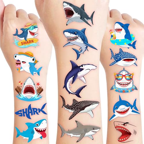 Shark Temporary Tattoos for Kids - 96 Pre-Cut Designs