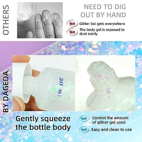 DAGEDA Body Glitter Gel, Face Glitter Body Gel Sequins Shimmer Liquid Eyeshadow, Chunky Glitter for Face Hair Nails, Holographic Cosmetic Laser Powder Festival Glitter Makeup 50ml(White)