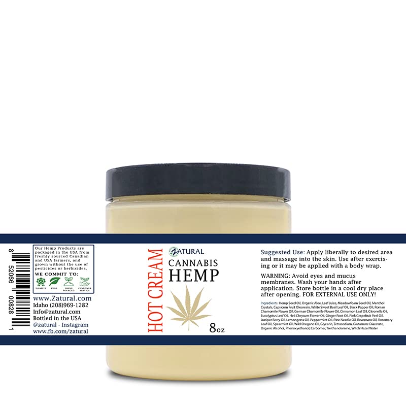 Zatural Hemp Hot Cream with Essential Oil Blend, Aloe, Hemp, and More (8oz 2-Pack)