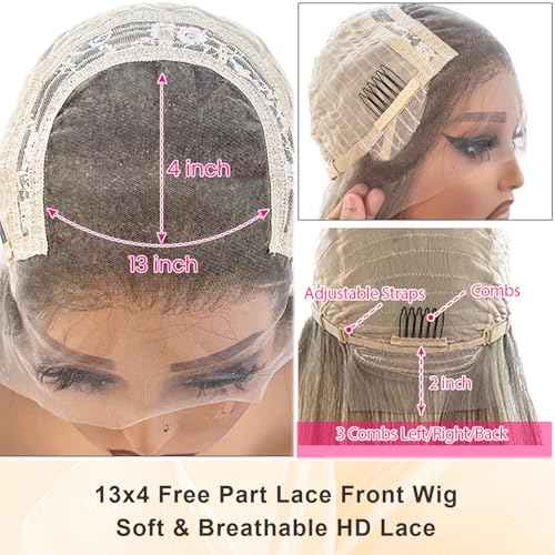 Highlight Lace Front Wig Human Hair 180% Density 13x4 HD Lace Frontal Wigs Pre Plucked with Baby Hair 24 Inch Colored Ash Brown to Beige Blonde to Platinum Blonde Brazilian Human Hair Glueless Wigs