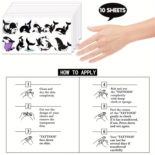 100 PCS Killer Whale Temporary Tattoos for Party Favors