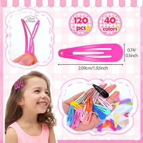 120 Pcs Snap Hair Clips Hair Barrettes,2 Inch Barrettes Metal Snap Clips Candy Color for Women Girls(40 Colors)