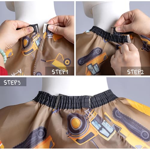 Gealaek Construction Site Kid Cape 55x40in with Neck Duster Brush Set (Brown) – For Boys & Girls