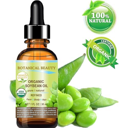 Botanical Beauty Organic SOYBEAN OIL 100% PURE Natural Refined Cold Pressed Carrier Oil for FACE, SKIN, BODY, HAIR, NAILS Skin Moisturizer, Skin Nourishing (1 Fl Oz 30 ml)