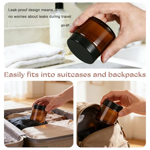 4oz Amber Glass Jars with Lids, 4 Pack | UV-Blocking Cosmetic Containers