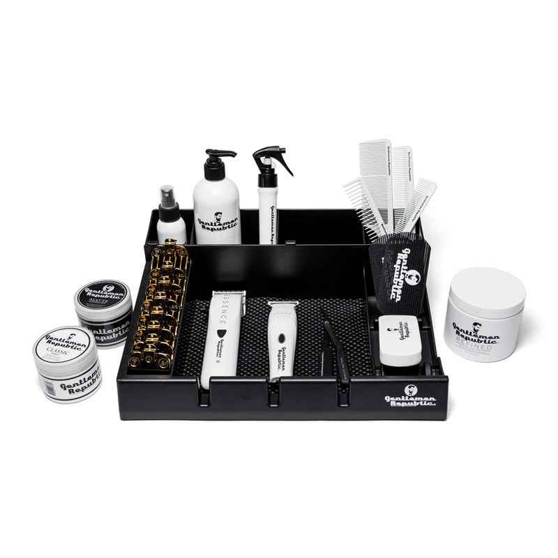 Gentlemen Republic Barber Station Organizer - Multi-Compartment Countertop Tray for Clippers, Trimmers & Other Tools Storage. Ideal for Busy Barbers and Stylists, Maximize Efficiency - Black