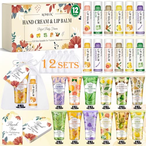 12-Pack Hand Cream & Lip Balm Gift Set - Bulk Party Favors for Women
