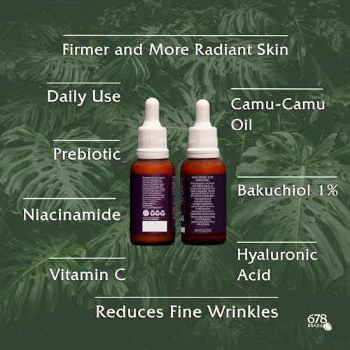 678Brazil Pro-Aging Face Serum - Daily Use - Reduces Fine Lines & Wrinkles - Firmer & More Radiant Skin - Camu-Camu, Hyaluronic Acid, 1% Bakuchiol, Vitamin C, Prebiotic, Niacinamide - 1.01 fl oz