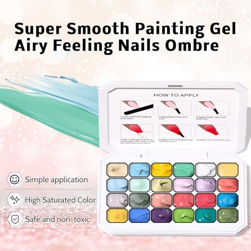 24 Colors Gel Nail Polish Palette with 100 Sponges & Grabber