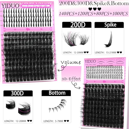 YIDUO Cluster Lashes Kit 3D Volume 200D+300D Extensions