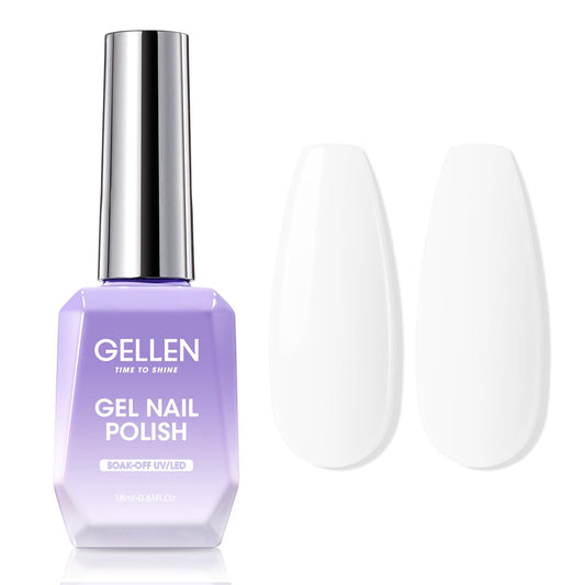 Gellen Gel Nail Polish, 18ml Pure White Color Gel Polish Set Soak Off LED Long-Wear Nail Gel Polish Salon Manicure Nail Design DIY at Home Gifts for Women