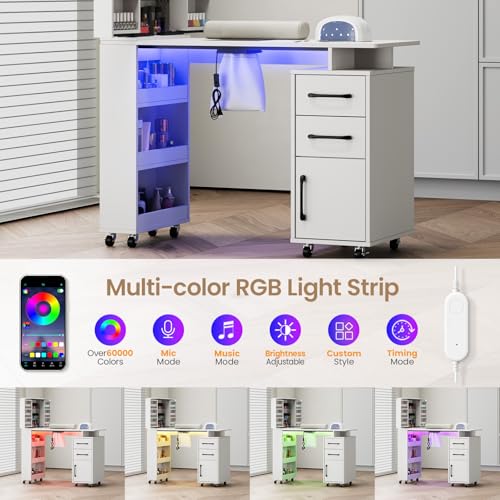 HolaiNail Manicure Table with Dust Collector & LED Light