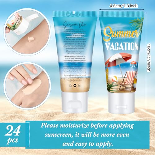 24 Pcs Mini Tinted Sunscreen Bulk for Summer Vacation Party Spf 30 Water Resistant Sunscreen Lotion Bulk 1 oz Travel Size for Thank You Gifts Summer Vacation Party Supplies