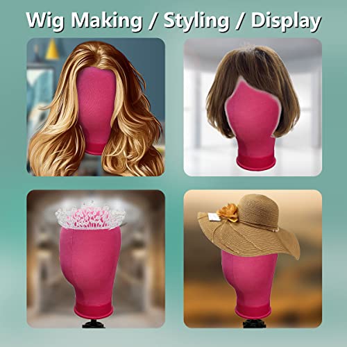 Ginogend 23 Inch Wig Head, Wig Stand Tripod with Head, Canvas Wig Head, Mannequin Head for Wigs, Manikin Canvas Head Block Set for Wigs Making Display, with Table Clamp, Wig Caps, Pins Set,