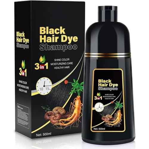 IIIMEIDU Hair Dye Shampoo for Gray Hair Coverage, 3 in 1 Natural Black Dye for Women Men, 500ml