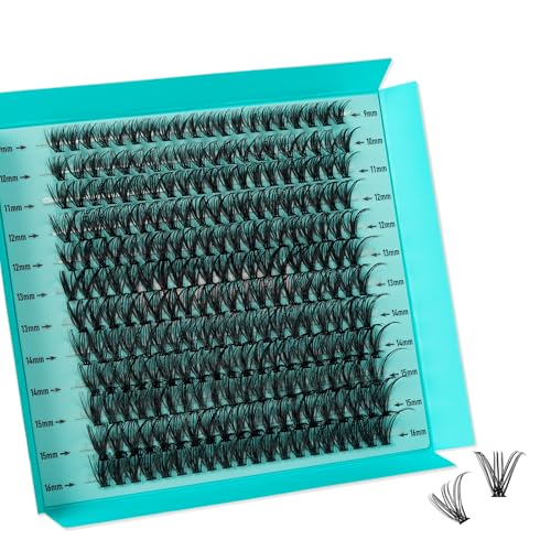 Lash Clusters 240pcs Eyelashes Cluster Individual Wispy Lashes Thin Band for D Curl Lash Extension Eyelashes for Beginners at Home,False Eyelashes Soft Eyelash Clusters(30D,D-Mix9-16mm)