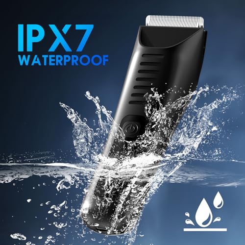 Electric Body Hair Trimmer - IPX7 Waterproof Trimmer for Men with LED Light, Wet/Dry Groomer, USB-C Rechargeable- Men's Pubic, Groin and Body Shave,Balls & Sensitive Skin Safe-Christmas Gifts for Men