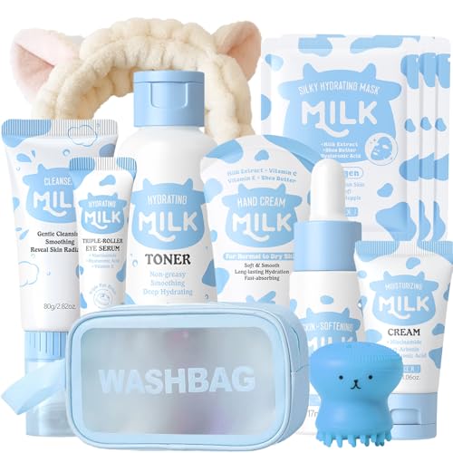 Milk Skin Care Gift Set Girls Skin Care For Kids Age 8-12 - Skincare For GIRLS 10-12 - 12 In 1 Milk Makeup Care Set - Gentle Milk Skincare - Kids Skin Care Set For Girl Ages 8-12 - Natural, Hydrating