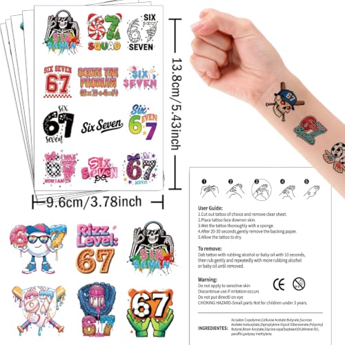 67 Temporary Tattoos for Kids - 96 Designs, 8 Sheets