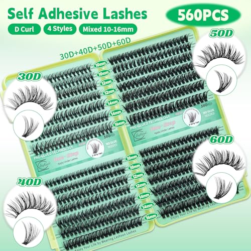Self-Adhesive Lash Clusters Kit, 560pcs Individual Eyelashes