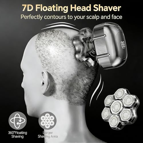 Head Shavers for Bald Men, 7D Electric Razor 10000 RPM High-Speed Mens Head Shaver, LED Display & IPX7 Waterproof for Wet/Dry Use, Fast Rechargeable Shaving Grooming Kit