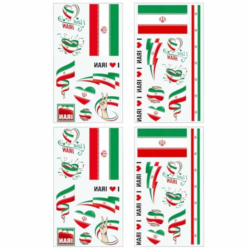 40 Pcs Iran Flag Temporary Tattoos, Waterproof Face Stickers
