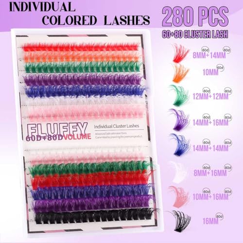 Uranian Colored Lash Clusters 280pcs DIY Extensions 8-16mm