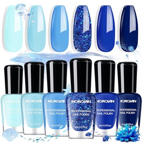 Morovan Glitter Blue Nail Polish Set - Quick Dry & Long Lasting