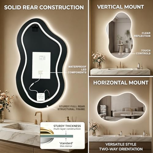 Cloud-Shaped LED Backlit Mirror 40x24 Inch - Dimmable, Anti-Fog