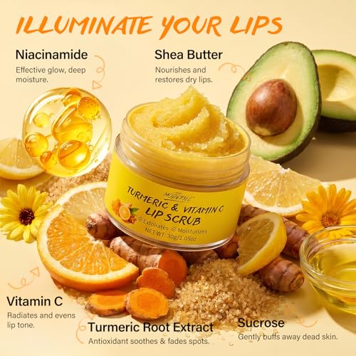 Turmeric Lip Scrub with Vitamin C - Exfoliating Lip Scrubber for Dark Lips
